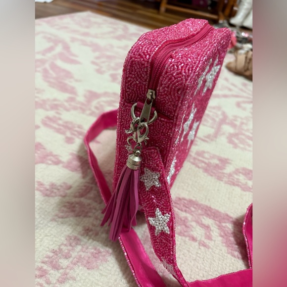 Moyna New York Hand-beaded Star Crossbody Bag Pink & White - Picture 7 of 15